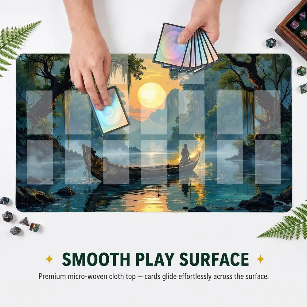 Large Gaming Mouse Pad River Boat Sunset TCG Playmat Anti-Slip Rubber XXL Deskmat Office Desk Accessories Stitched Edges GameMat