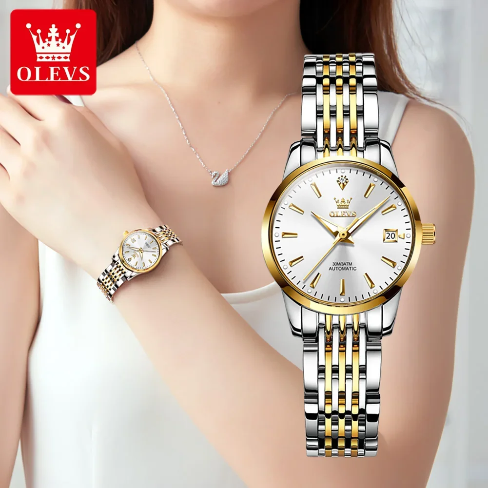 OLEVS 6635 Automatic Mechanical Waterproof Women Wristwatches Business Stainless Steel Strap Full-automatic Watch for Women