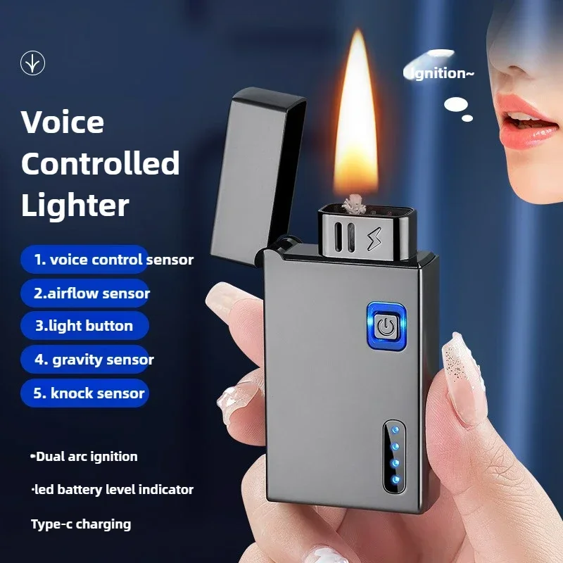 Intelligent Voice Control Ignition Windproof Kerosene Lighter Creative 5 Ignition Methods Power Display Type-C Electric Lighters