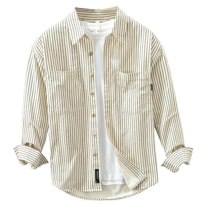 

Men's Striped Long Sweed Shirt Casual Top Pocket Detail Iron-Free Durable Daily Wear 100% Other Fabric Long Sleeve