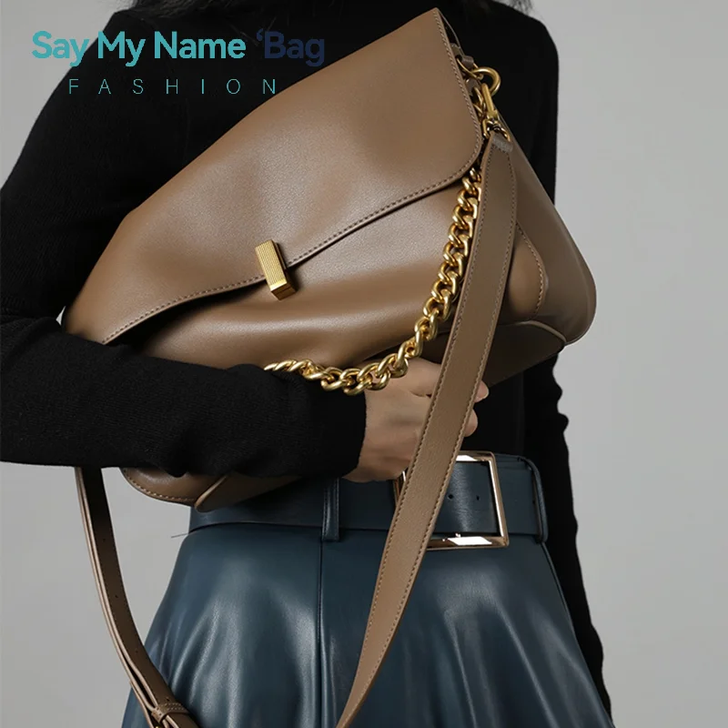 

Women Luxury Cow Leather Genuine Flap Shoulder Chain Bag Luxury Solid Genuine Leather Female Crossbody Handbag Messenger