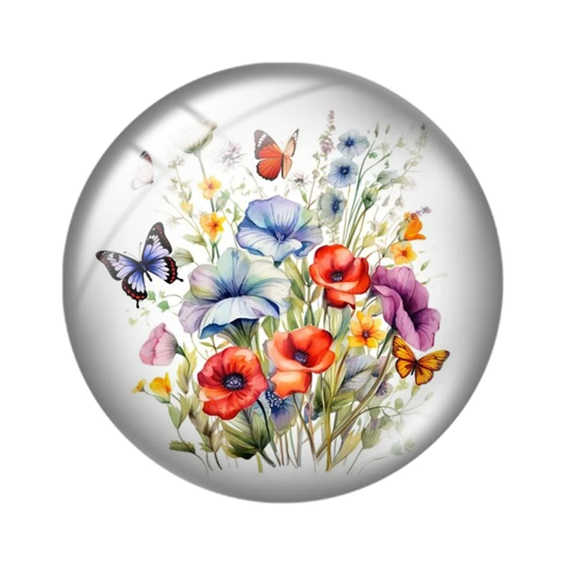 Wildflower meadow butterfly 10pcs 12mm/18mm/20mm/25mm Round photo glass cabochon demo flat back Making findings