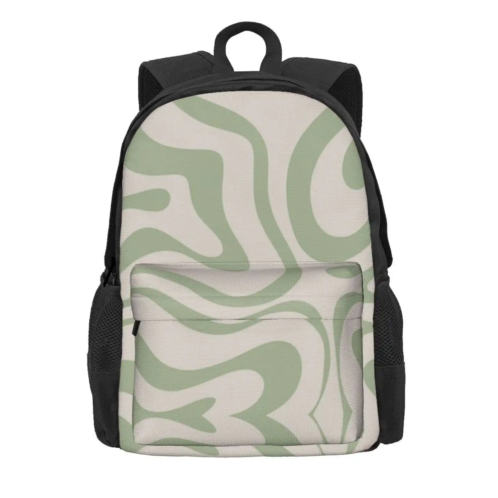 Liquid Swirl Abstract Pattern In Beige And Sage Green Hot Sale Schoolbag Backpack Fashion Bags Abstract Pattern Minimalist