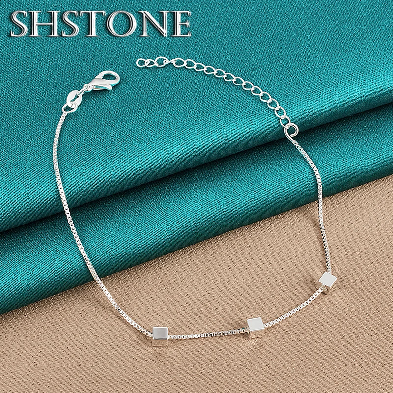 925 Sterling Silver Slide Square Box Chain Bracelets For Women Party Wedding Engagement Jewelry Cute Birthday Gift