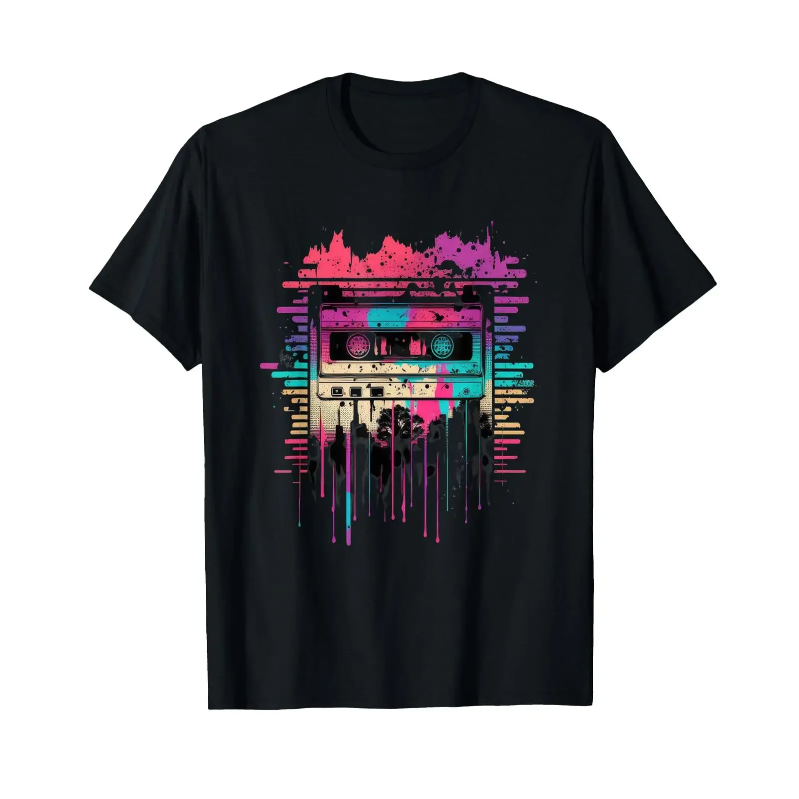 Retro Style Oldschool Tape Cassette Vintage Mixtape T Shirt black vintage Washed graphic Versatile streetwear Comfortable homme