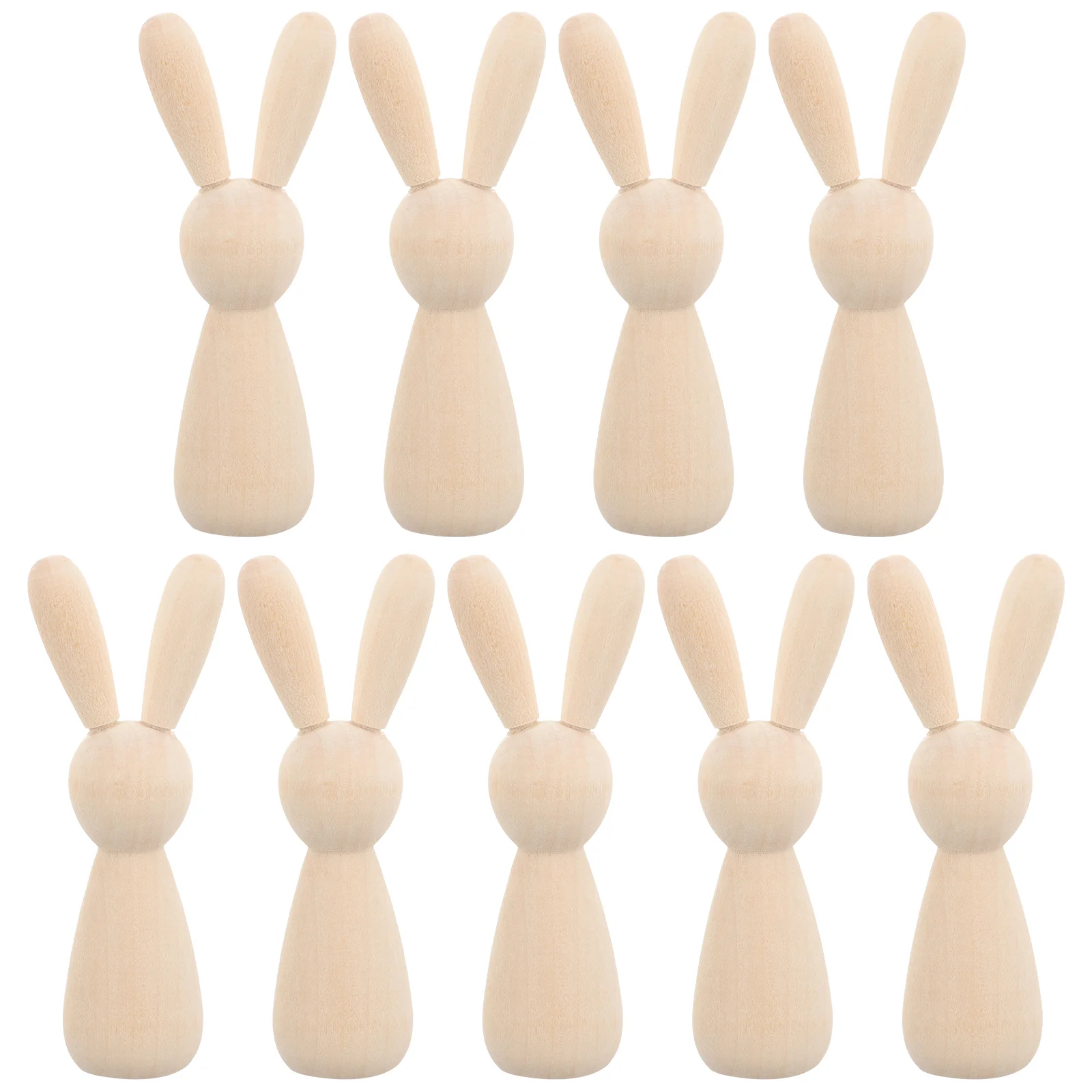 

10 Pcs Log Color Rabbit Toy Head Wooden Man DIY Home Decoration Puppet 10pcs Blank Peg Dolls Manual Wall Unfinished Unpainted