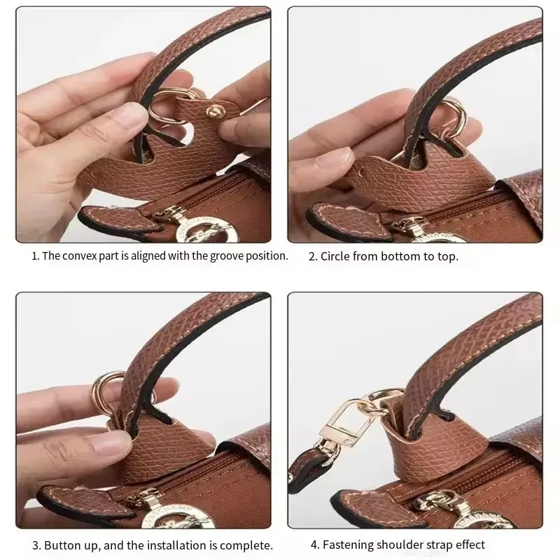 Bag Transformation Accessories for Longchamp mini Bag Straps Punch-free Genuine Leather Shoulder Strap Crossbody Buckle