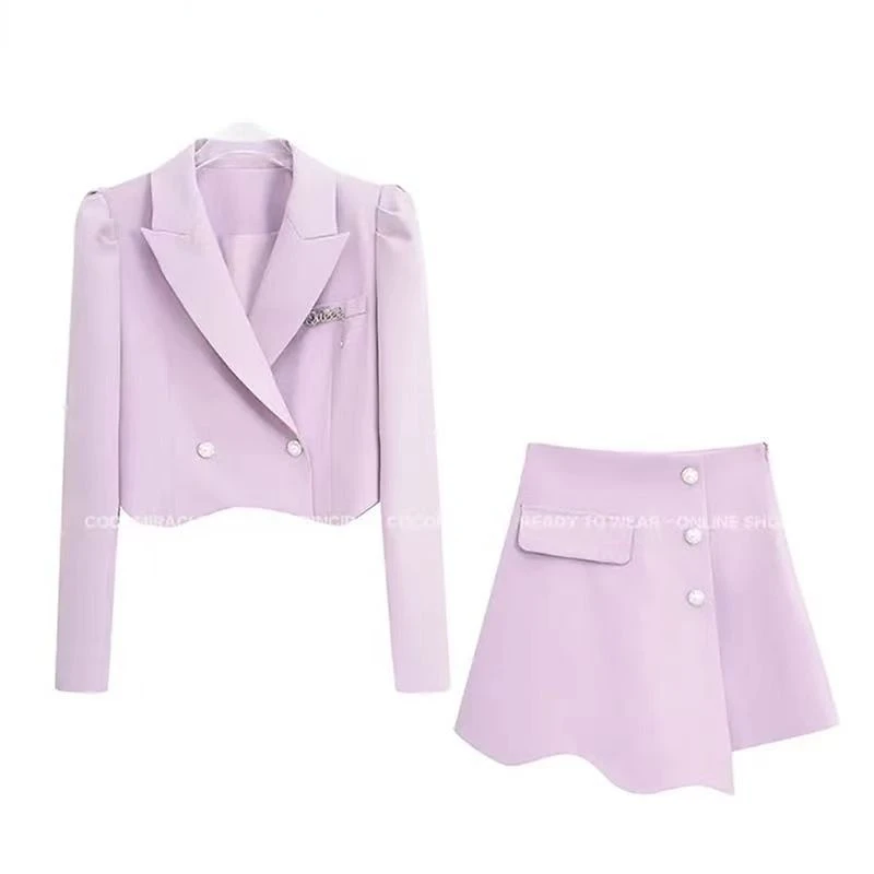 

Women's Clothing Korean Version of Sweet Style Suit 2023 Spring Temperament White Short Suits Coat Irregular Skirt Two-piece Set