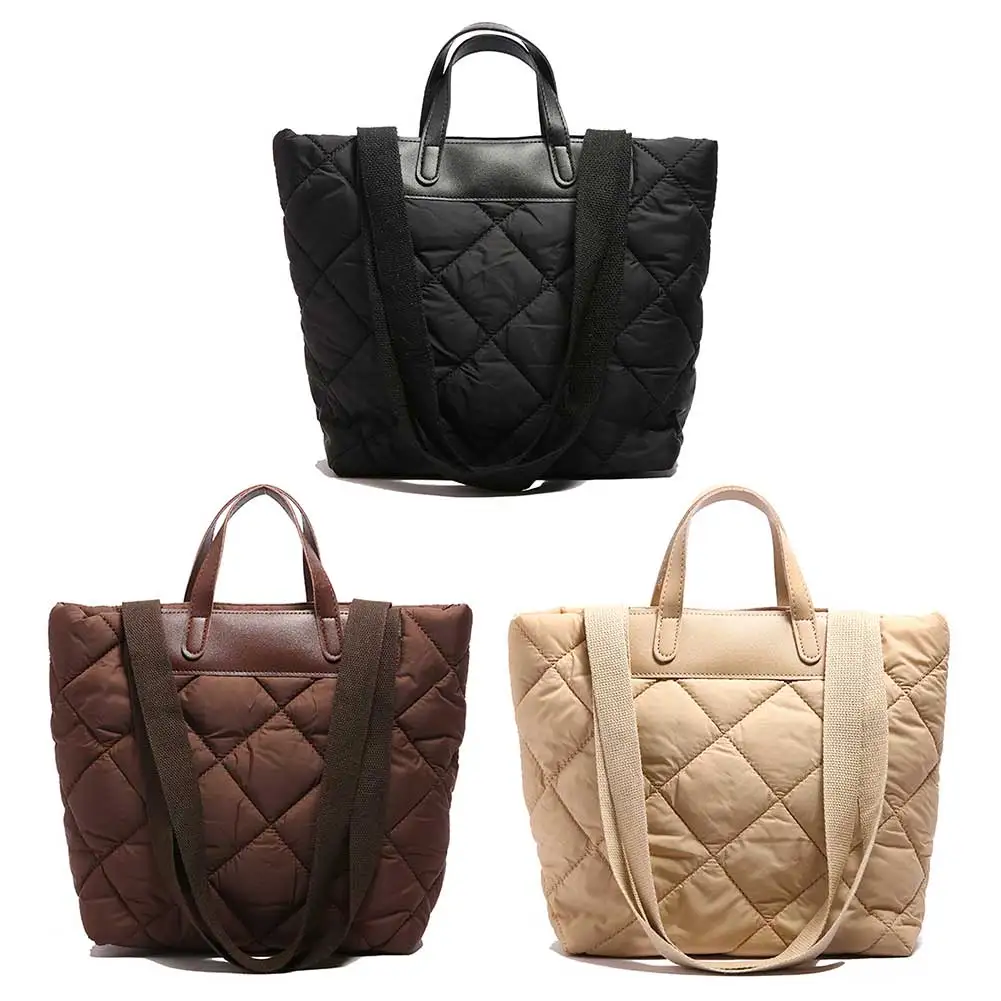 

Women Nylon Puffer Tote Bag Quilted Shoulder Bag Solid Color Large Purse Satchel Bag for Work Travel
