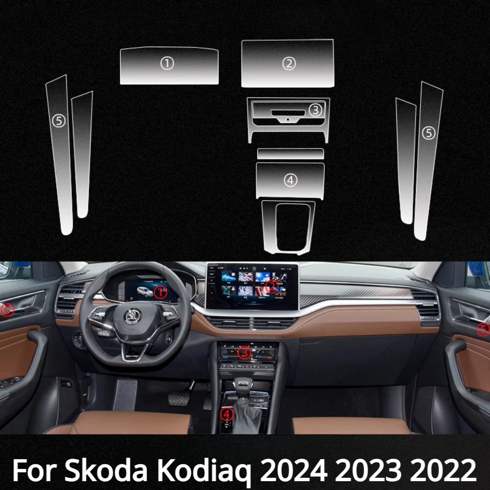 For Skoda Kodiaq 2024 2023 2022 Accessories Car interior film transparent TPU Gear Panel Center Console Anti-scratch Sticker