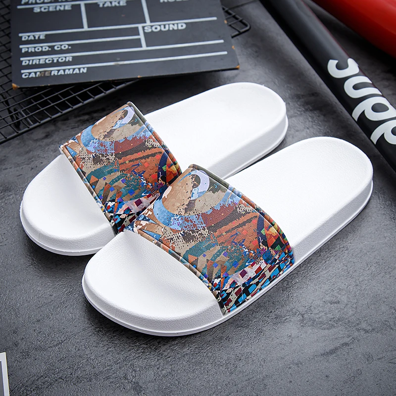 Couples casual oil painting wind slippers summer soft-sole non-slip outdoor beach shoes fashion men and women's walking sandals view 2