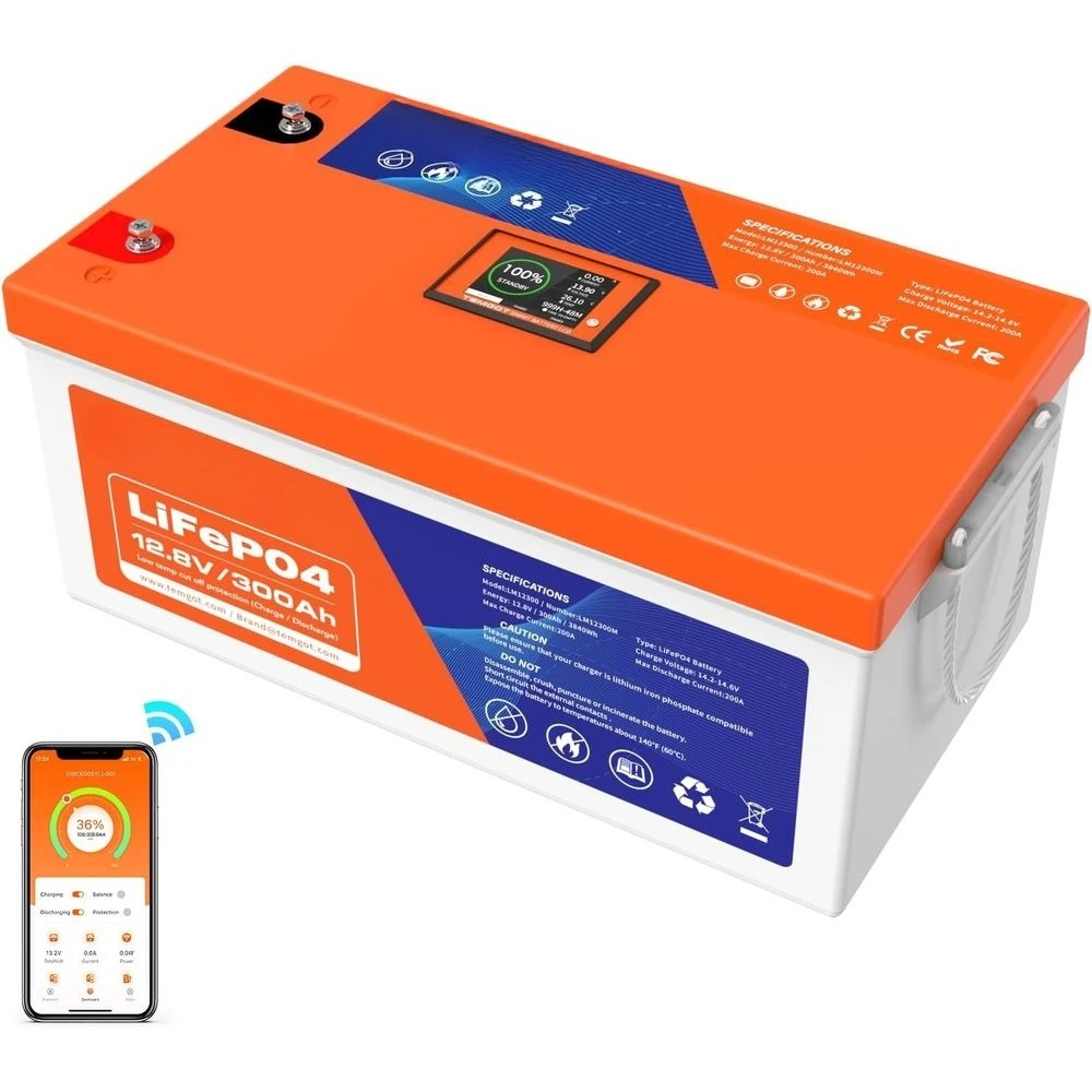 

12V 300AH LiFePO4 Battery with Touch Display, 2560W Power, 5000 Cycles, Ideal for RV, Solar, Off-Grid