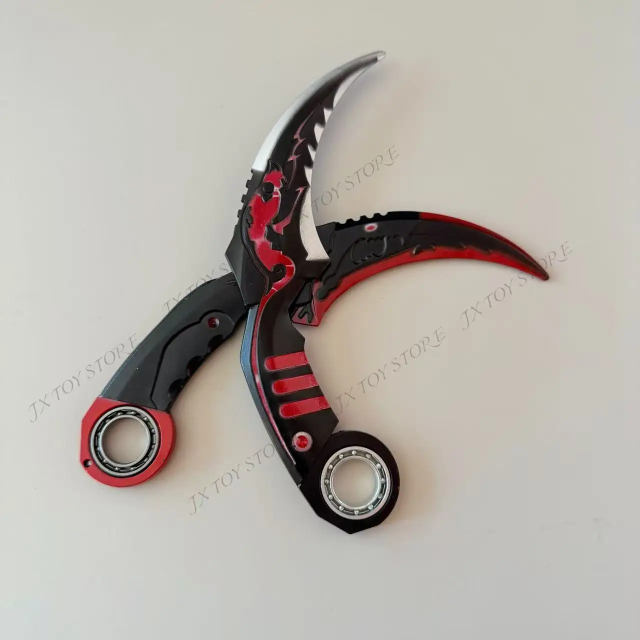 

18cm Dark Moon Double Thorns Rotatable Karambit Metal Model Turnning Claw Knife Collectible Cosplay Prop Training Knives Toy Boy