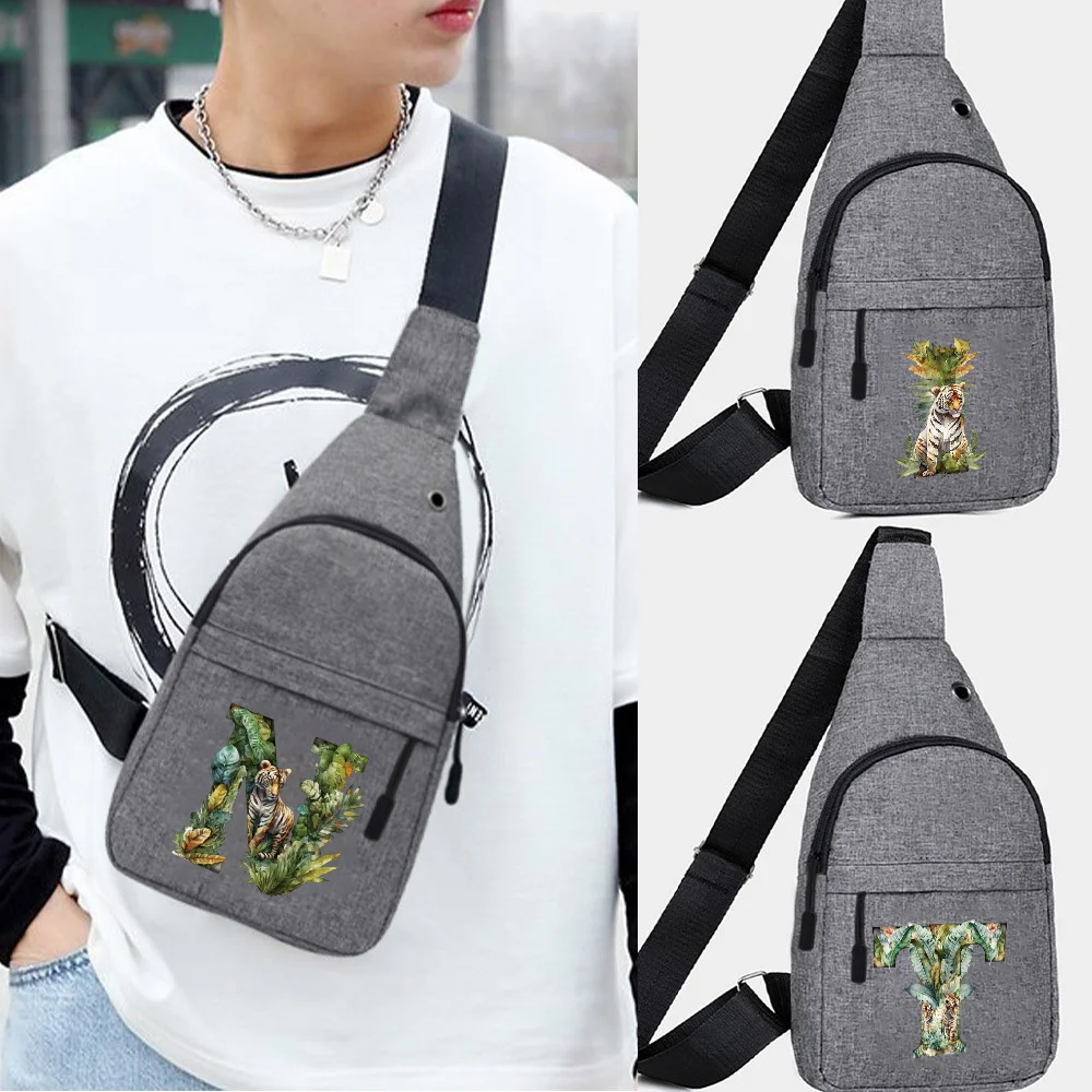 Bolso cruzado deportivo con estampado de letras para hombre y mujer, bolsa de cintura con carga USB para teléfono móvil, diseño de tigre de jungla, para viaje, a la moda, nuevo