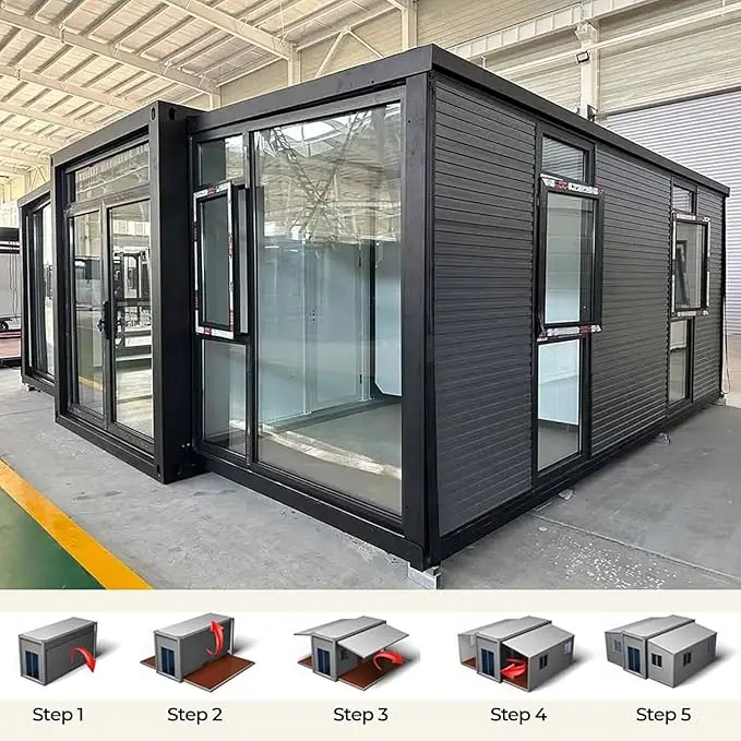 

Mobile Villa 3 Bedroom Prefabricated Tiny Home Expandable Container Living House Ready Made House Sunshine Glass Room