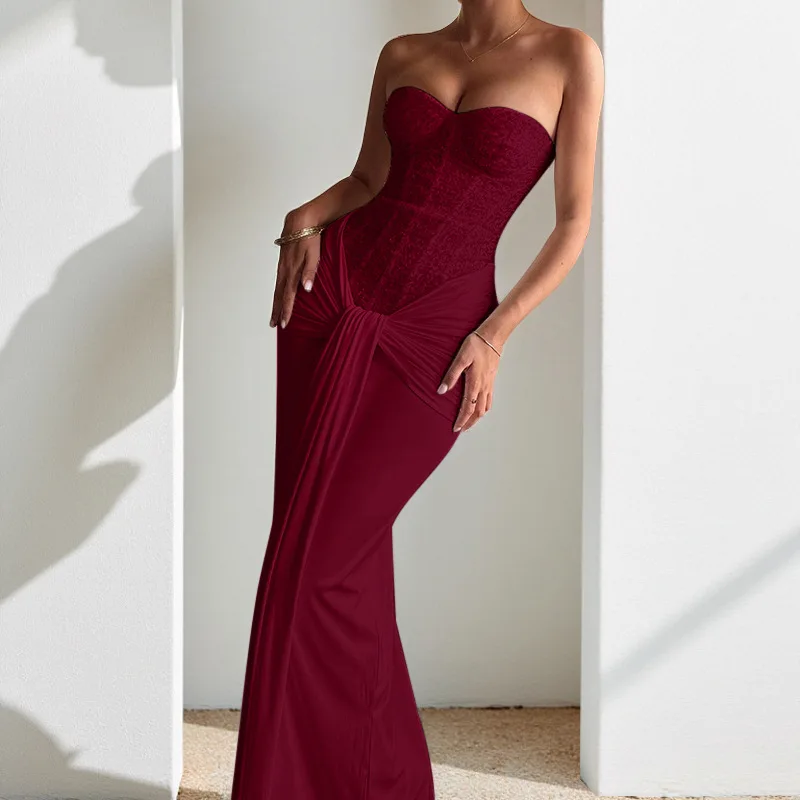 Abito da Sera per Donna, Lussuoso ed Elegante Vestito Lungo in Velluto Bianco con Paillettes, per Feste di Compleanno e Cocktail