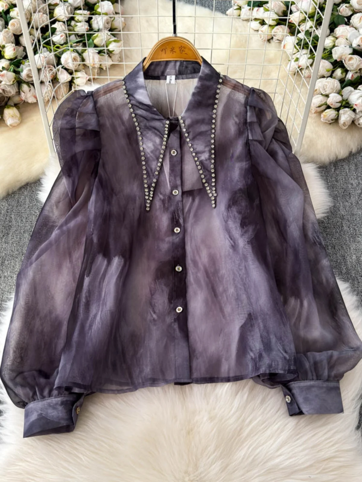 قميص نسائي بتصميم فريد على الطراز الهونغ كونغي الرجعي، موديل خريف جديد أنيق بأكمام واسعة، بلوزة عصرية بأسلوب كوري فضفاض