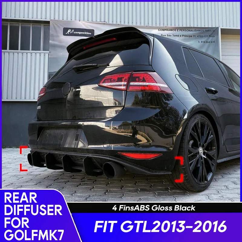 4 Fins Glossy Black Car Rear Bumper Diffuser Rear Side Splitters Spoiler Lip For VW Volkswagen Golf 7 VII MK7 GTI 2013-2016 ABS