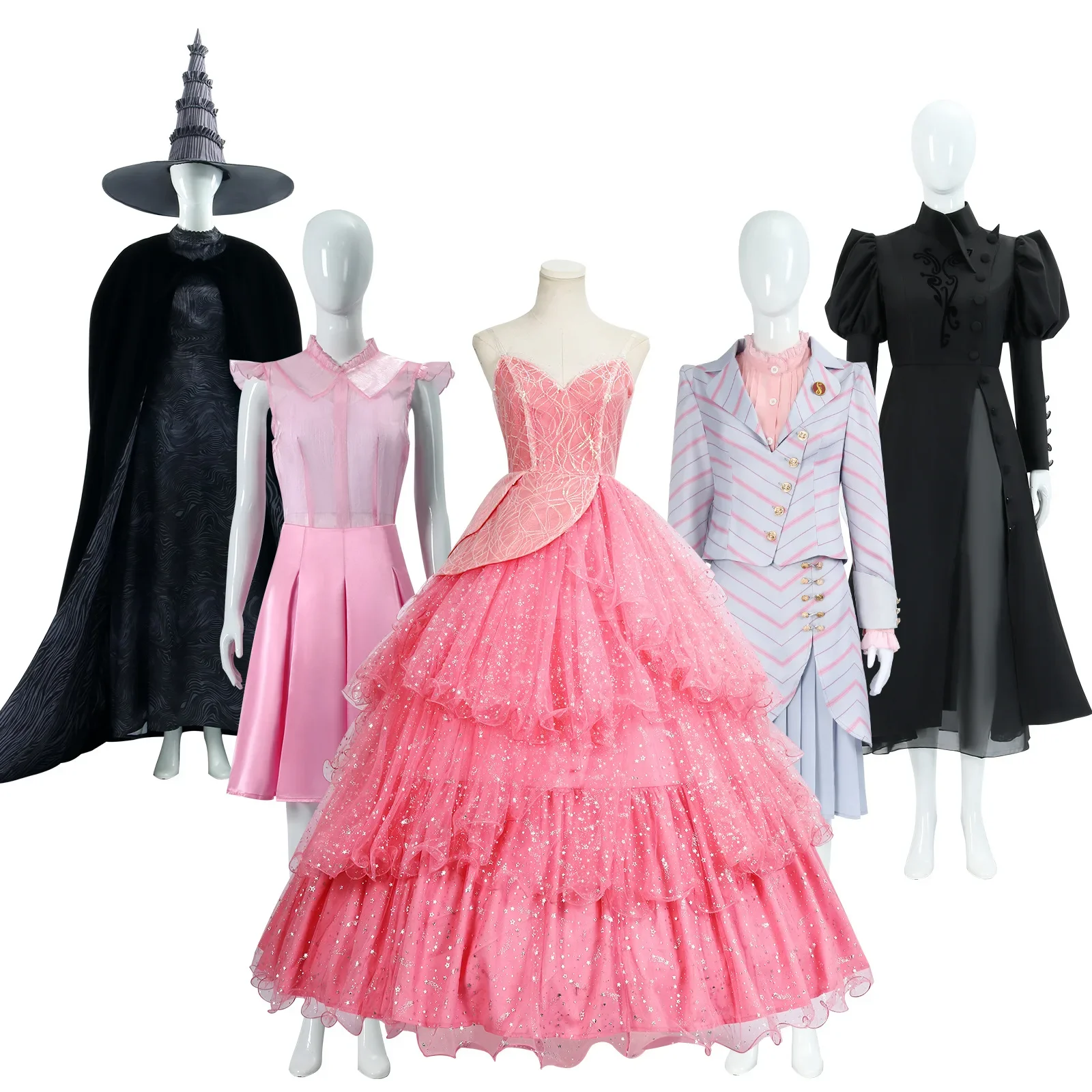 Gotic Movie Wicked Cosplay Witches Costumes Glinda Elphaba Cosplay Costume Party Role-playing Pink Suit Black Dress Robe Hat