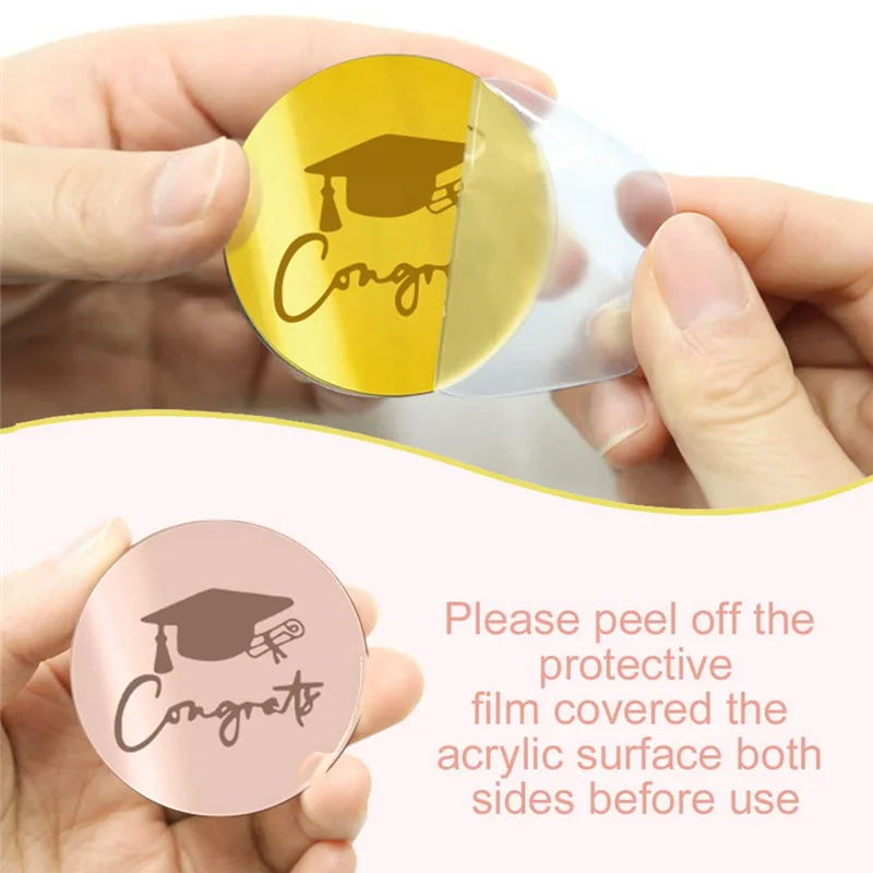 

A45I 36 шт. Выпускные топперы для кексов акриловые топперы для торта круглые выпускные зеркальные акриловые топперы для кексов с гравировкой