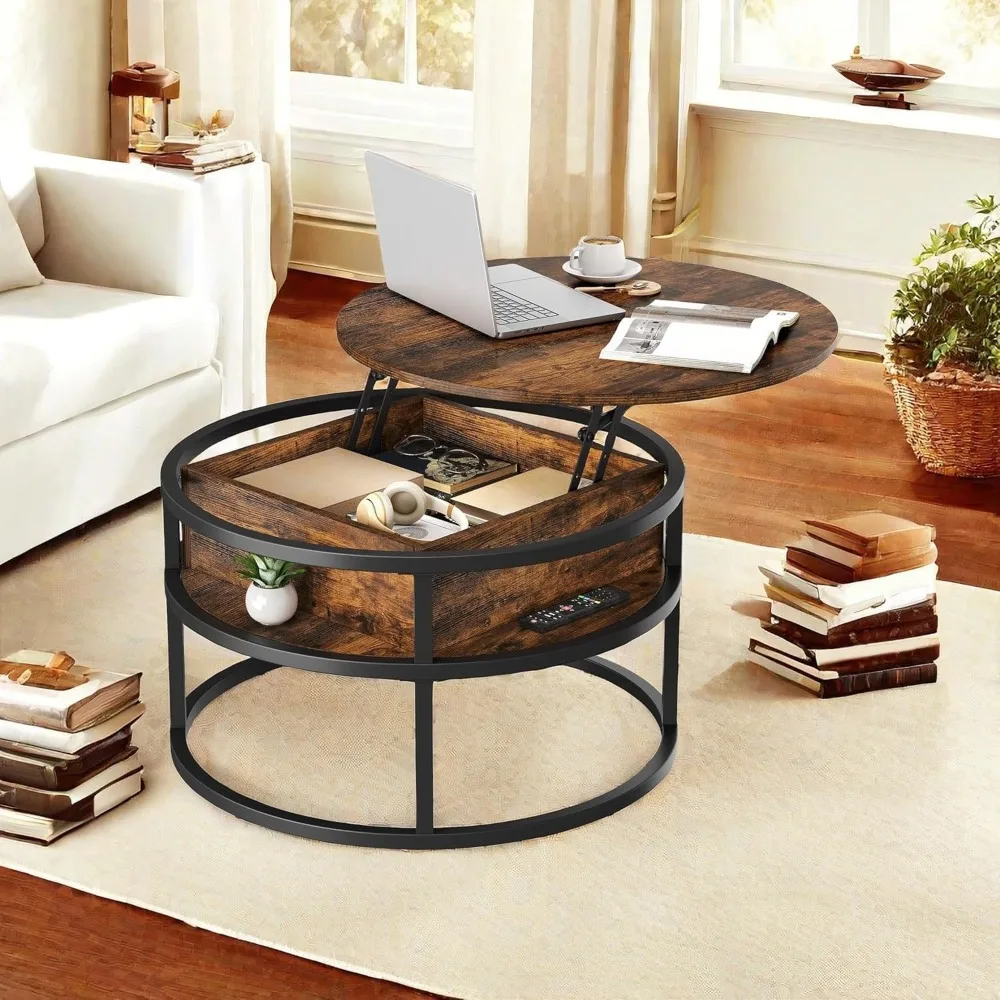 

Round Lift Top Coffee Table with Storage, Coffee Tables for Living Room with Hidden Storage Compartment,, Wood Center Tables