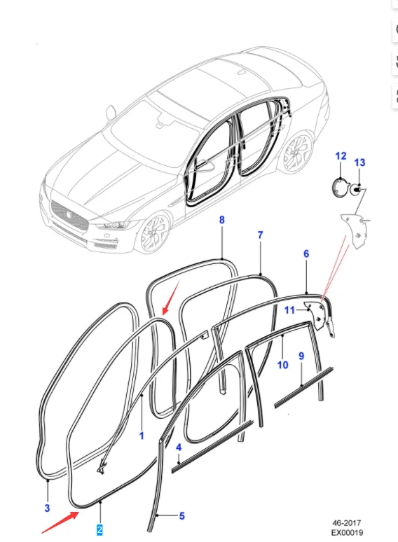 T4N18811 T4N18810 T4N22919 T4N22920 door gasket front left/right for Jaguar XE X760