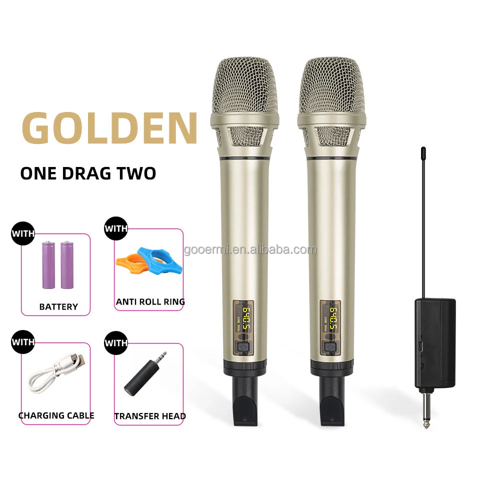 UHF Portable Wireless Microphone System, Dual Channel Handheld Mic with Dynamic cap sule and Metal Casing, Suitable for Karaoke