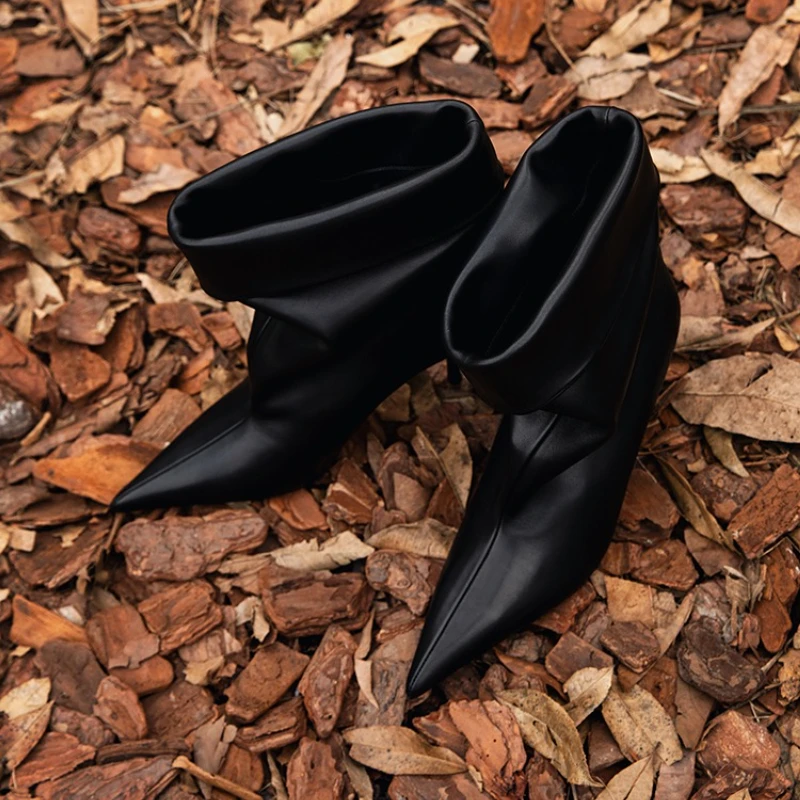 

High Heels Ankle Boots Women Pointed Toe Heeled Shoes Sexy Pleated Elegant 2025 Winter New Party Fashion Boots Pumps Mujer Botas