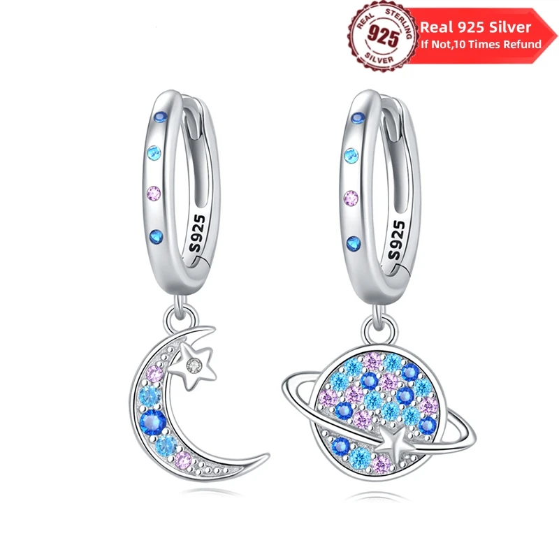 

Лидер продаж 2024 серьги-капельки из серебра 925 пробы круглые фиолетовые синие планеты луна серьги-кольца для женщин ювелирные изделия для свадьбы помолвки подарки