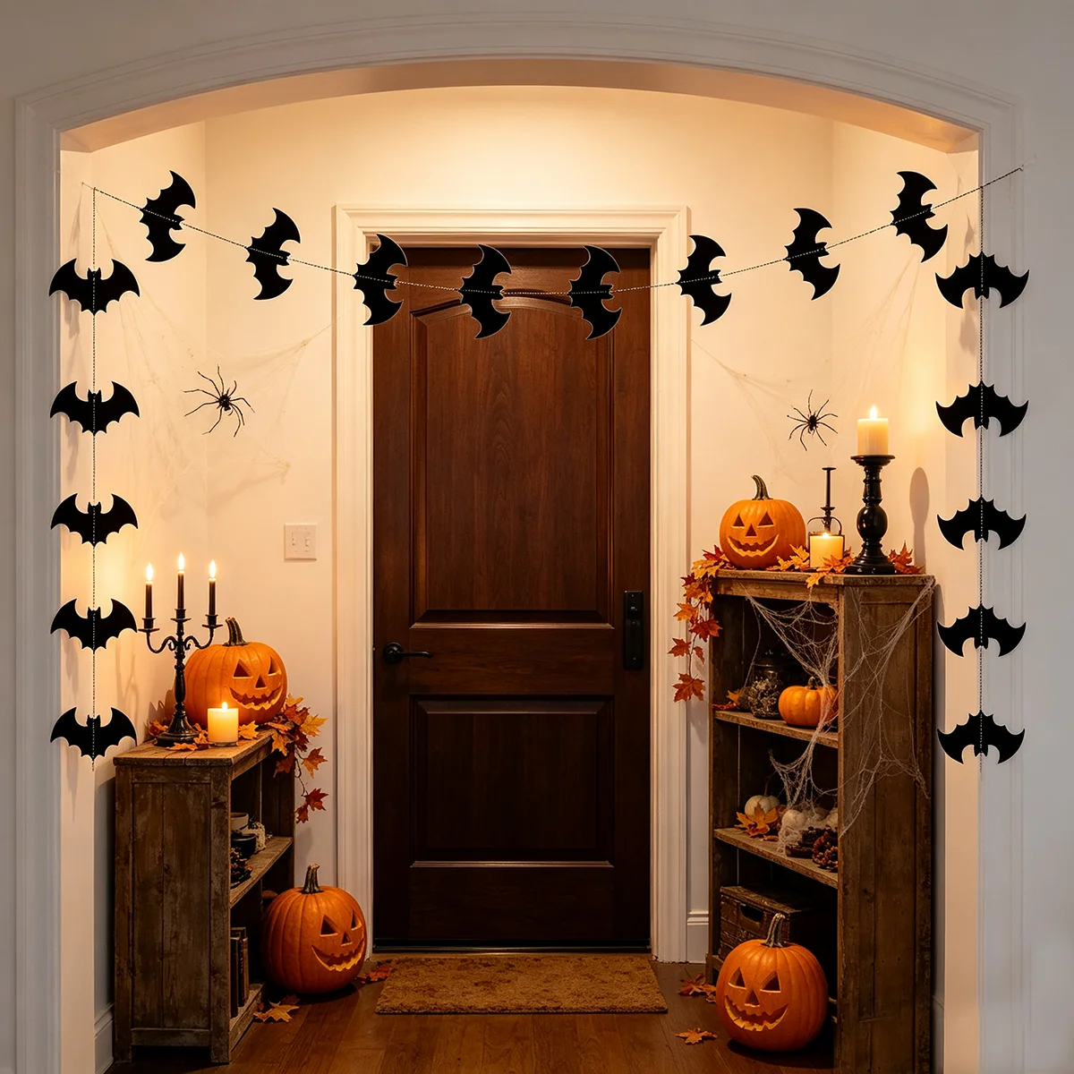 2-meter Halloween Bat Skeleton Cutout Paper Streamer Dark Style Hanging Decor Party Wall Atmosphere Fabric Hanging Decoration