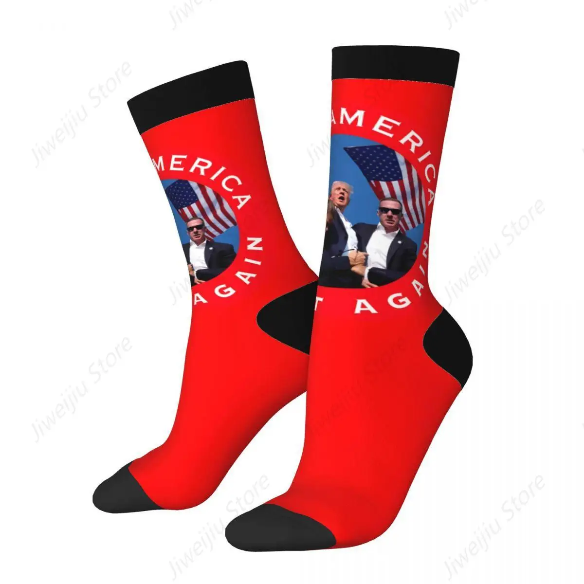 Trump Make American Great Again Assassination Attempt Retro Harajuku 2024 Trump Shooting Novelty Seamless Crew Crazy Sock