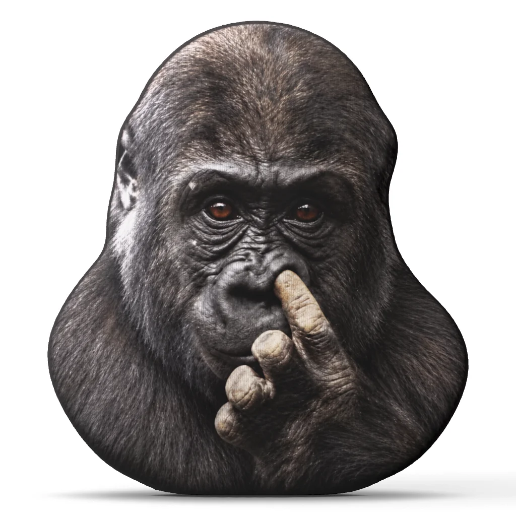 Gorilla Funny Animal Nose Picking Primate Ape 2D Flat Shaped Stuffed Throw Pillow Decorative Cushion Pillow for Sofa Room Decor
