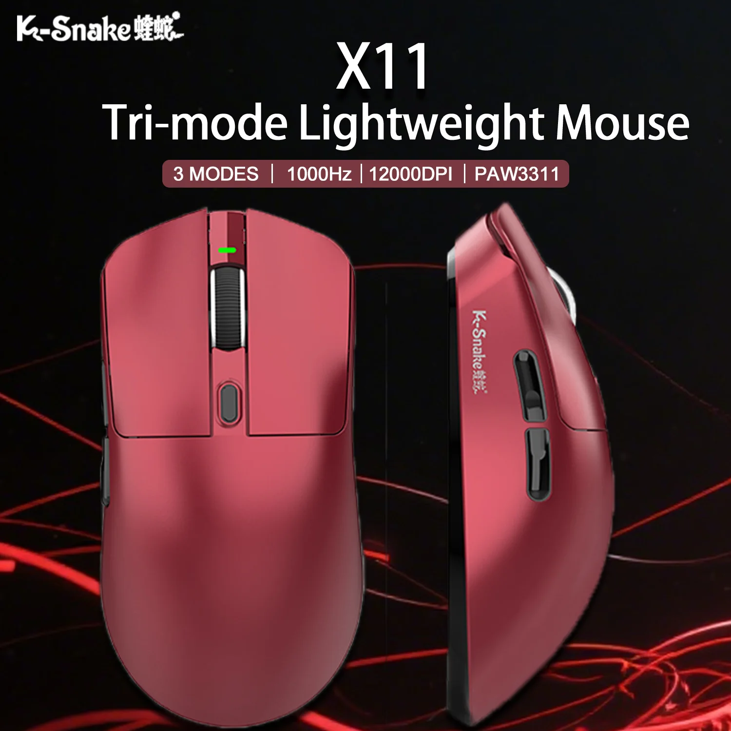 

K-Snake X11 Bluetooth wireless mouse three-mode e-sports PAW3311 laptop desktop office game RGB magnetic charging