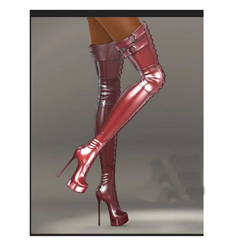Red Over Knee HIgh Platform Boots Thin High Heel Round Toe Fashion Sexy Cool 2025 Winter Big Size Woman Shoes Zapatillas Mujer