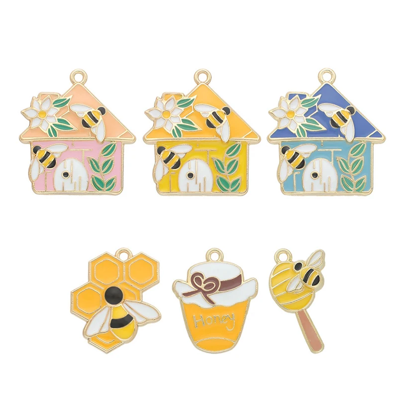 10pcs Jewelry Making, Pastoral Elements, Drip Oil Honey Jar/Bee House/Beehive/Diy Jewelry Accessories For Keychain Earrings Mate