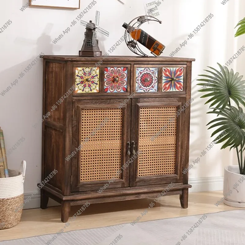 

MX Nordic Solid Wood Simple Large-capacity Rattan Storage Cabinet, Shoe Cabinet