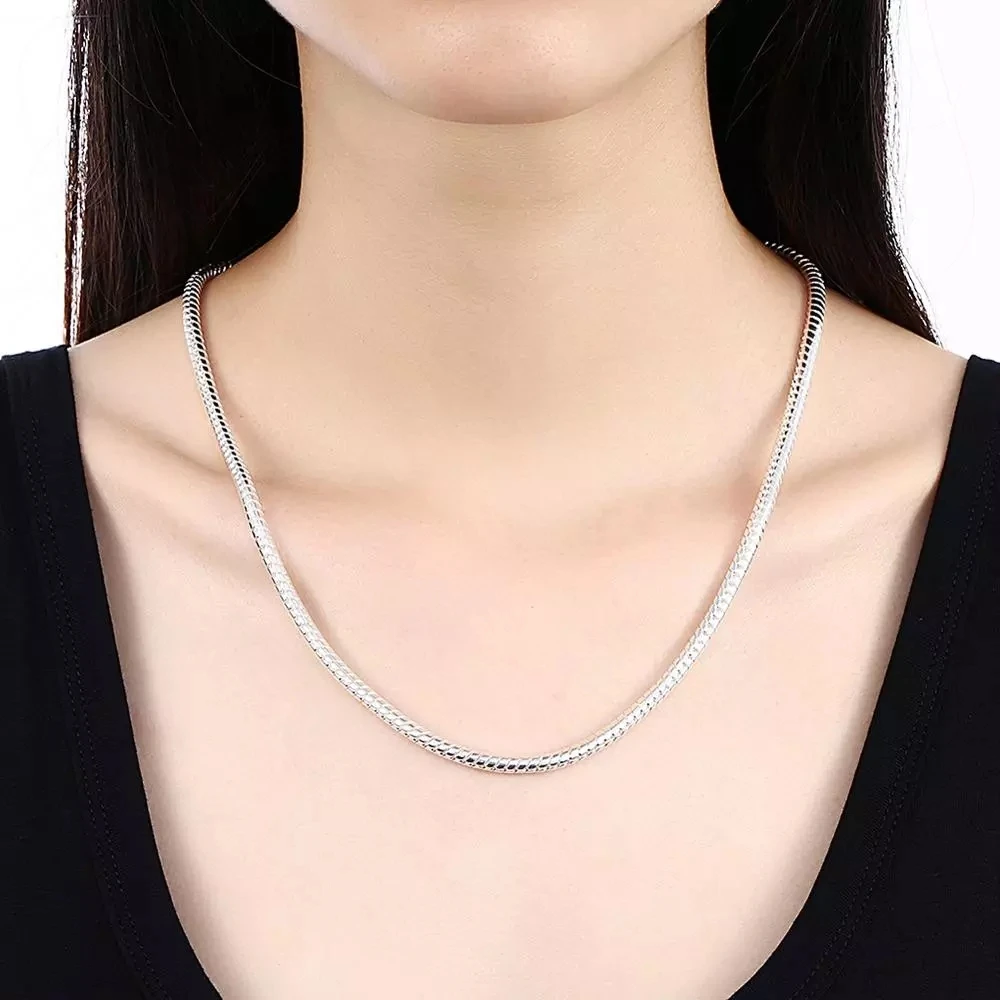 925 Sterling Silver 16/18/20/22/24 Inch 3MM Snake Bone Chain Necklace For Women Men Wedding Fashion Jewelry Charm Gifts