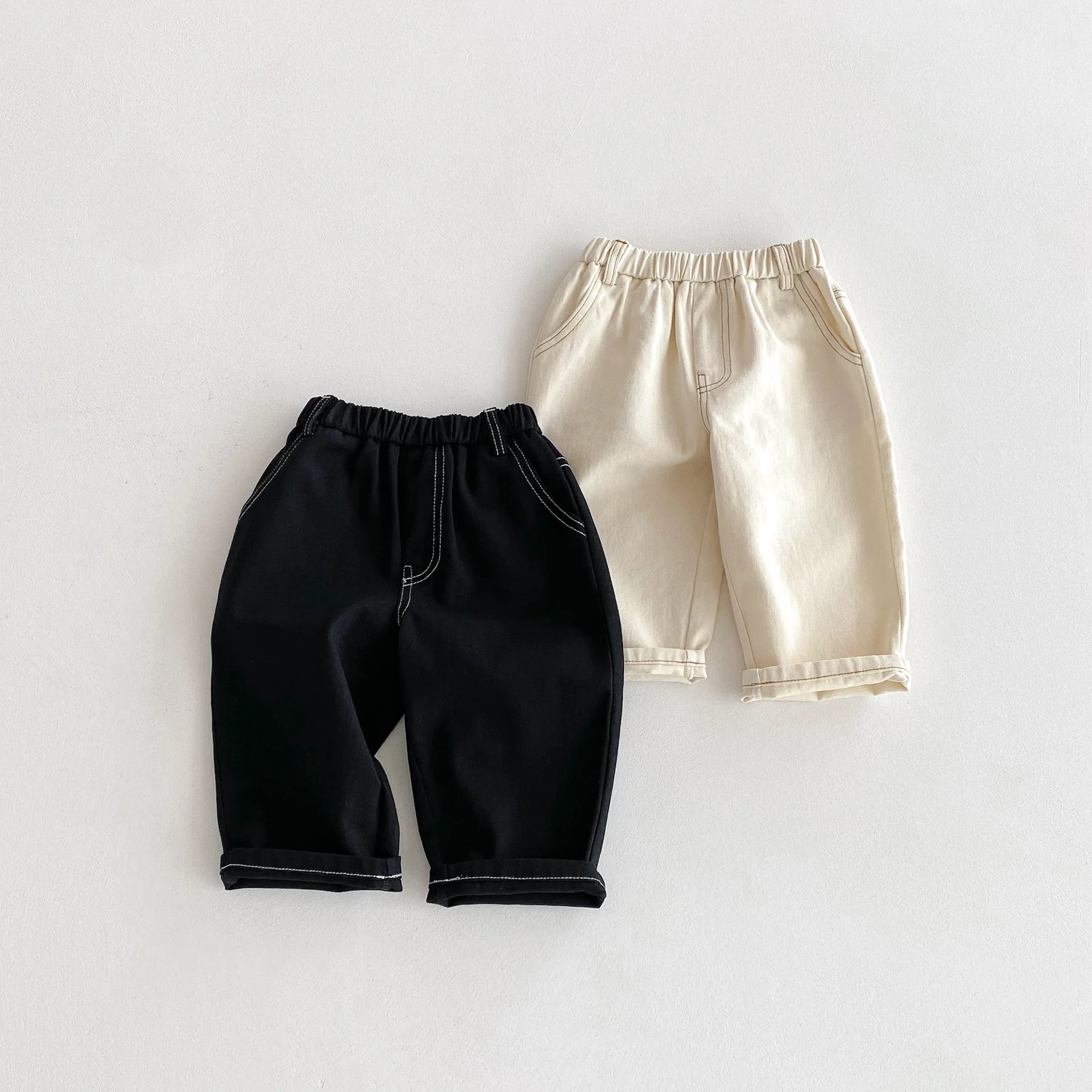 Infant Baby Pants 1-6 Year Old Baby Soft Jeans Autumn Boys And Girls Korean Edition Solid Color Casual High Waist Large Pp Pants