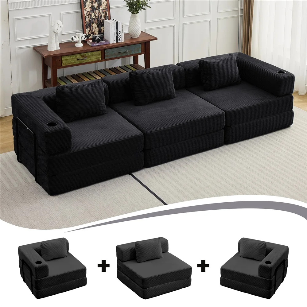 Cord-Modulsofa Frei Kombinierbare Wandelbare Eckcouch mit Getränkehaltern Übergroße Chaiselongue für Wohnzimmer – Detail 32