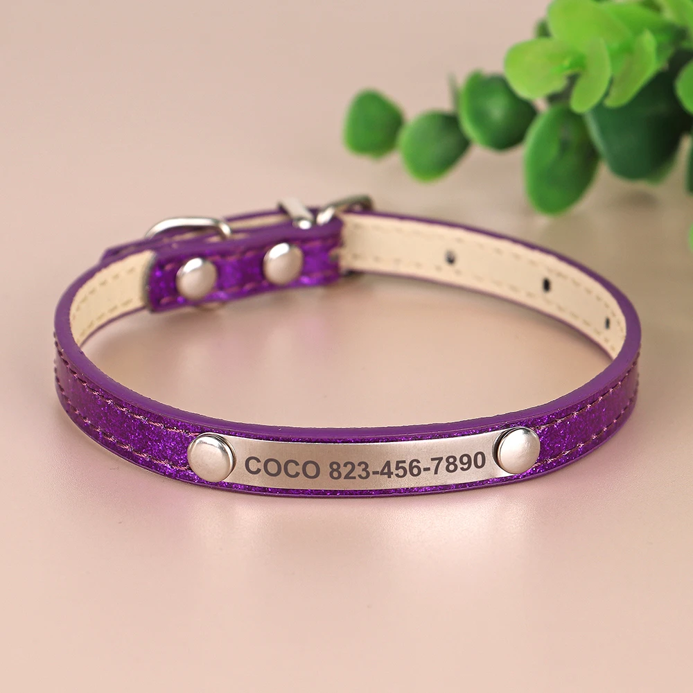 Benutzerdefinierte Katzenhalsband Bling Leder Haustier Katzenhalsbänder personalisierte geschnitzte Kätzchen kleine Hunde Welpen Halskette mit graviertem ID-Namensschild – Detail 8