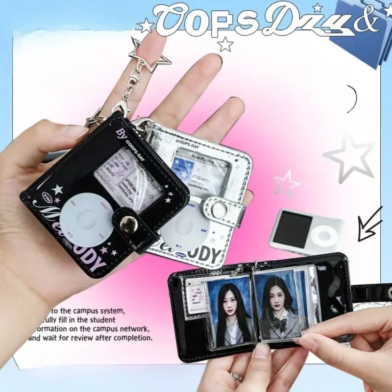 Y2K Style Retro Ipod Mini Photocard Album 1 Inch 2 Inch Kpop Photocard Holder with Kryrings Girl PU Photos Binder Student 2024