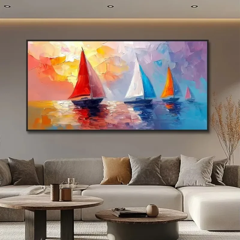Horizontal handmade modern ocean-going ship seascape abstract oil painting ship 3D wall art decoration