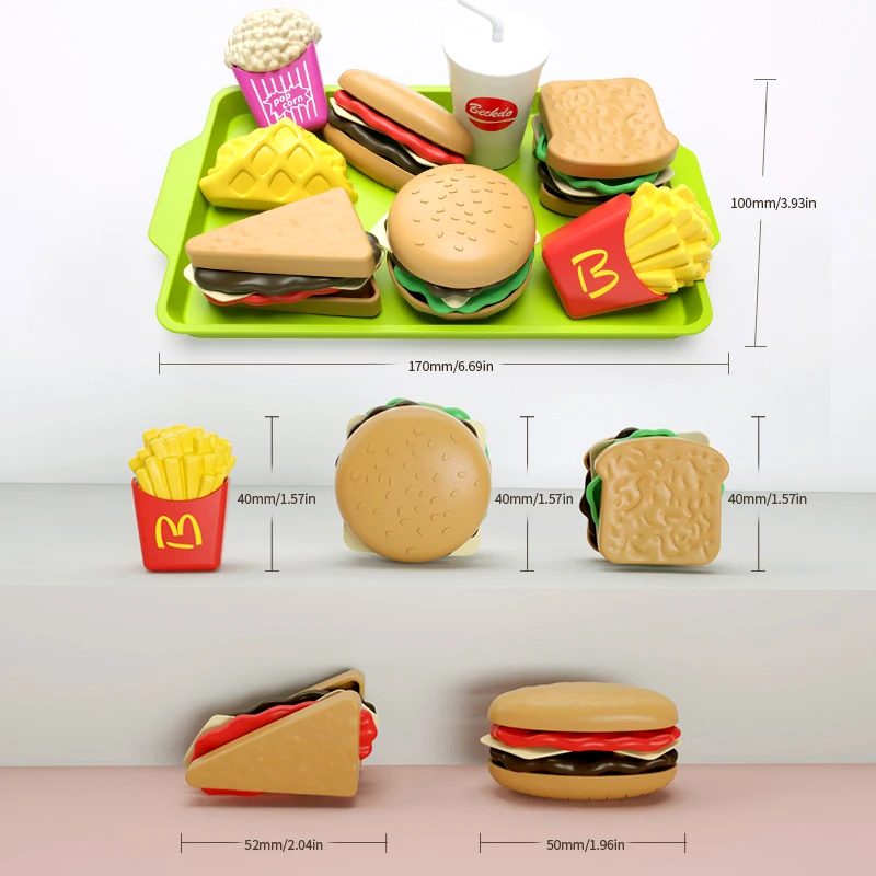 Ensemble de nourriture en plastique pour enfants, collation amovible, hamburger, jouet de simulation, maison de jeu de cuisine, poignées, 9 pièces