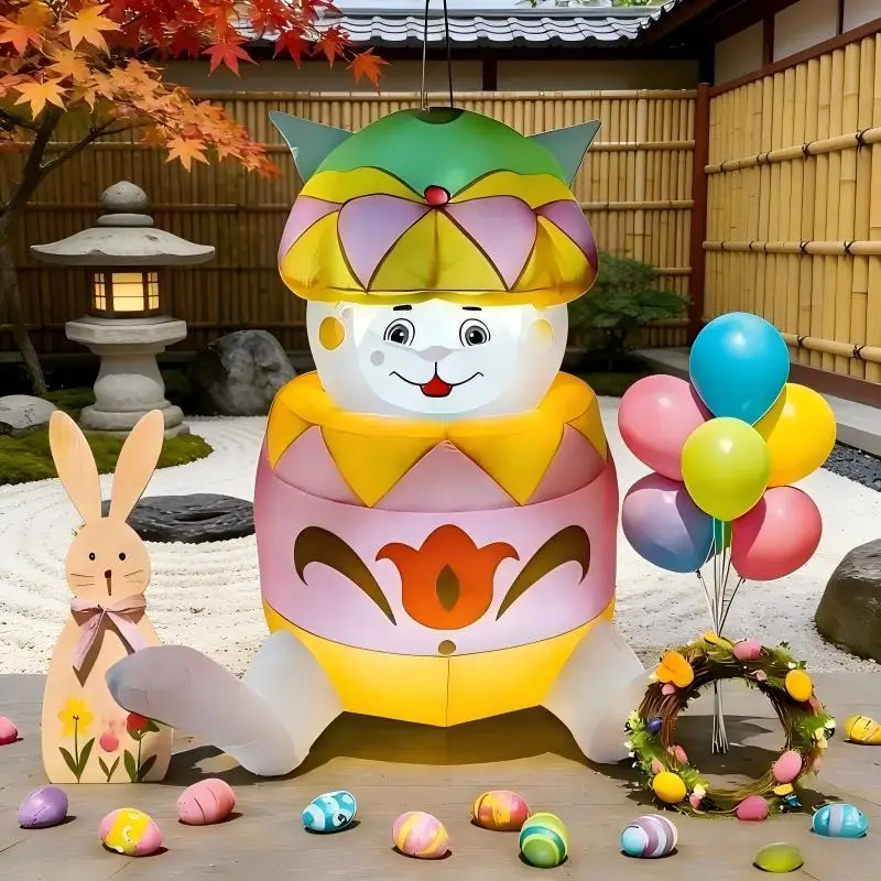 

5FT Easter Airblown Inflatable Bunny Egg Decor LED Lights Outdoor Holiday Party Yard Rabbit Supplies Easter Inflatable