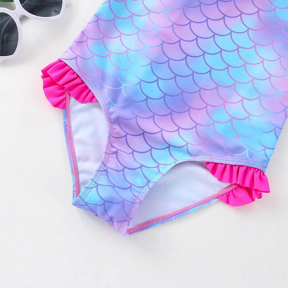 Maillot de bain une pièce en écailles de poisson sirène pour filles, robes d'été pour enfants, vêtements de plage trempés