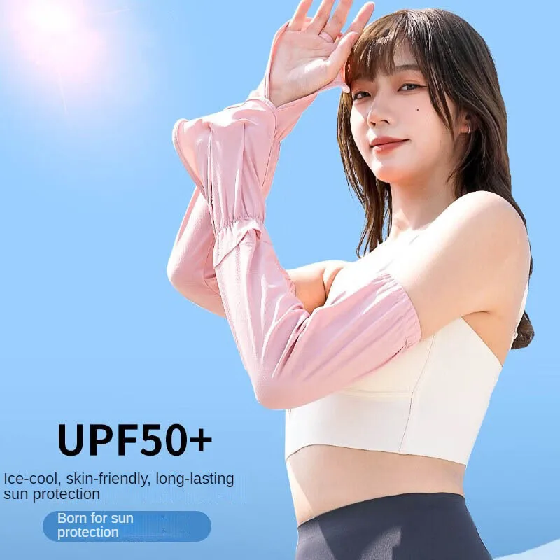 แขนเสื้อป้องกันแสงแดดและถุงมือป้องกันแสงแดด, UPF50ผ้าไอซ์ซิลค์ทรงหลวมป้องกันแสงแดดเนื้อผ้าให้ความรู้สึกเหมือนน้ำแข็ง + ป้องกันรังสียูวี