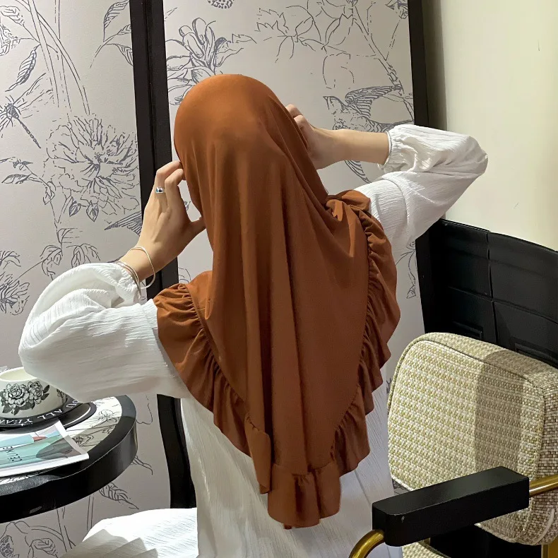 Ein Stück Amira Frauen Muslimischen Rüschen Hijab Turban Instant Schal Ramadan Eid Kopftuch Arabisch Kopf Wrap Schal Niqab Pull On Nikab