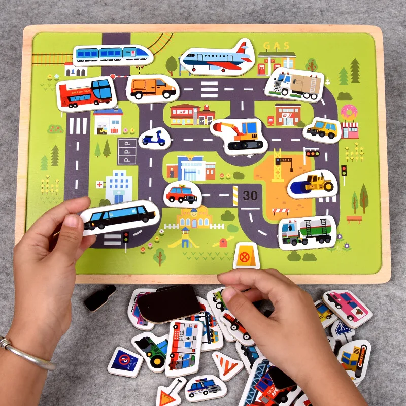 

Montessori Education Wooden Puzzle Animal Traffic Vehicle Scenes Board Games Early Educational Learning Toys For Children Gifts