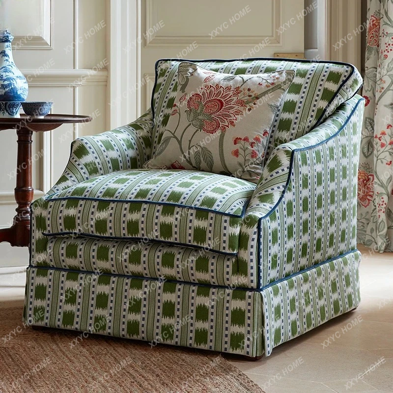 plaid solid wood sofa chair living room reception single chair style