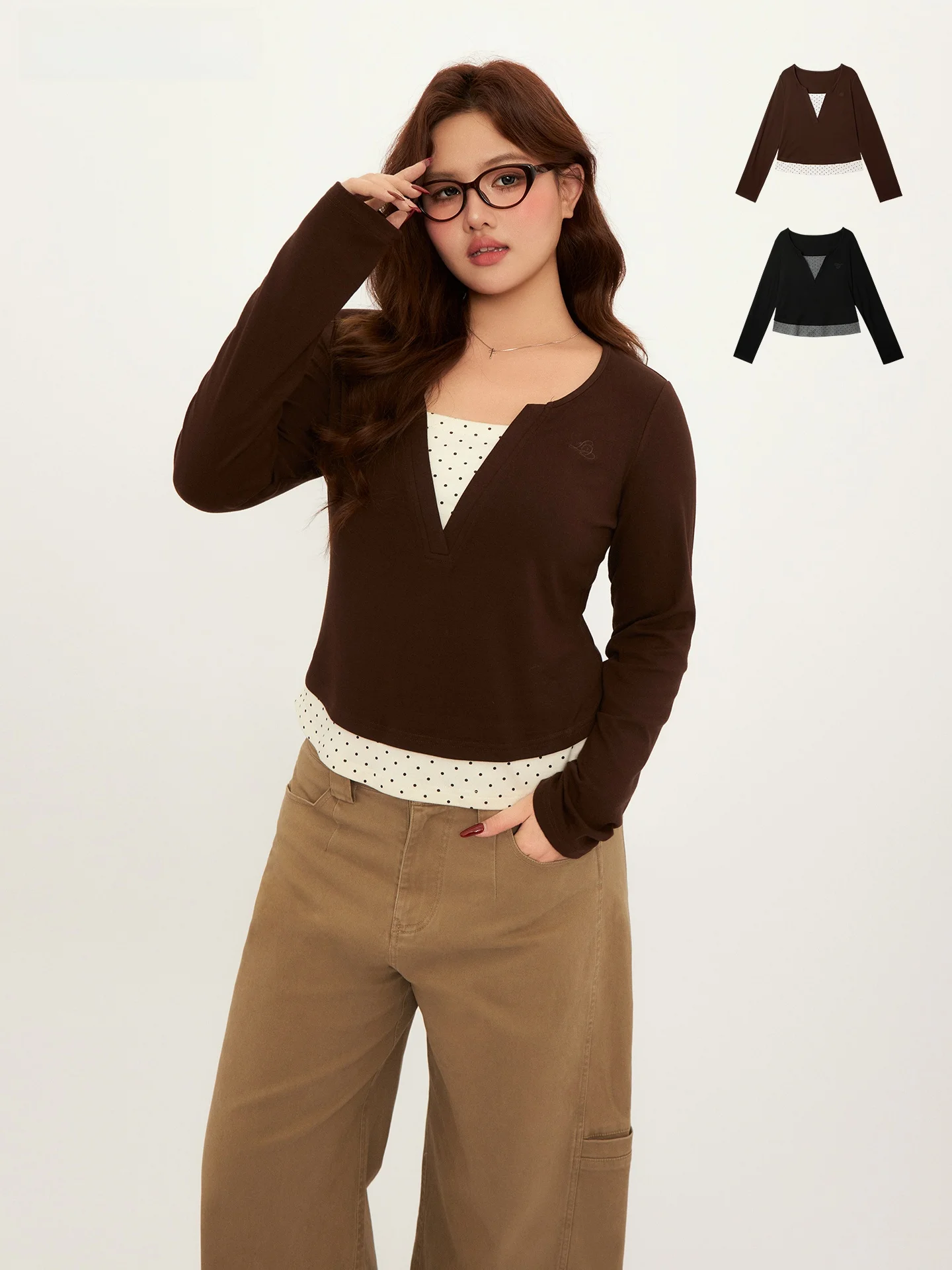 

Женский топ с длинными рукавами и принтом в горошек, осенне-зимний модный дизайн, футболка больших размеров, удобный эластичный материал